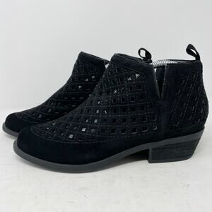 Carlos Santana Black Suede Barnes Booties Womens 6 Lattice Cage